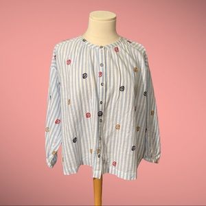 Akemi + Kin Blue Striped Medium Button Down Blouse Anthropologie